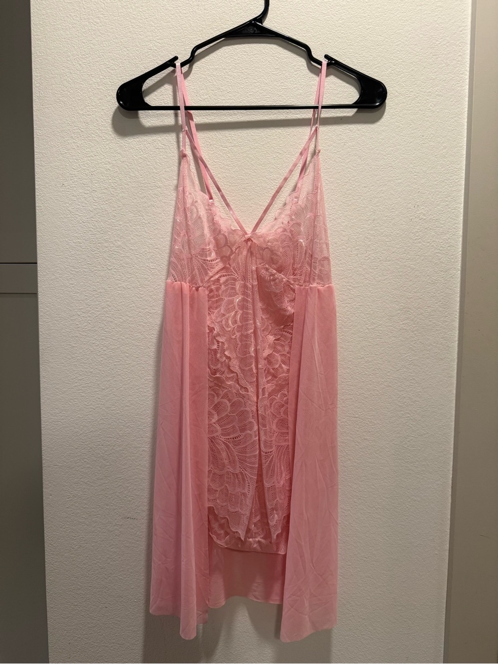 Vintage Pink Lace Teddy Romper Sheer Babydoll Lingerie M